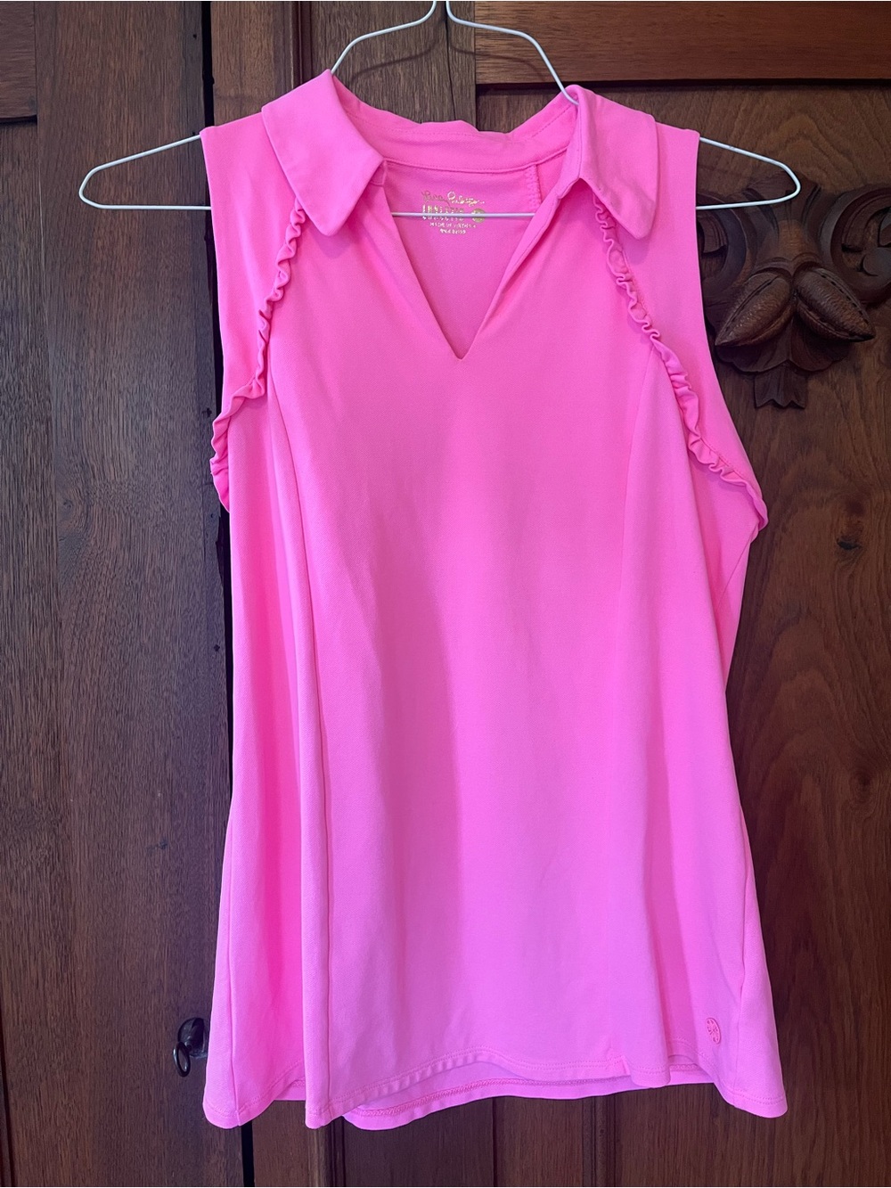 Lilly Pulitzer Luxletic Sleeveless V-Neck Ruffle Trim Camisole - Bright Pink